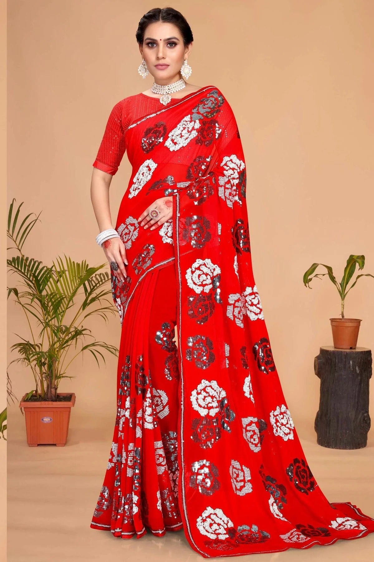 Red Colour Georgette Designer Saree SD1091115