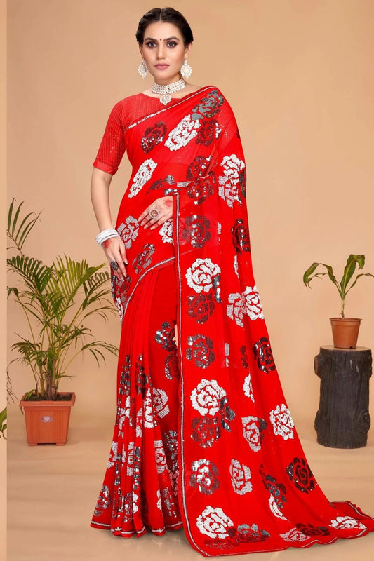 Red Colour Georgette Designer Saree SD1091115