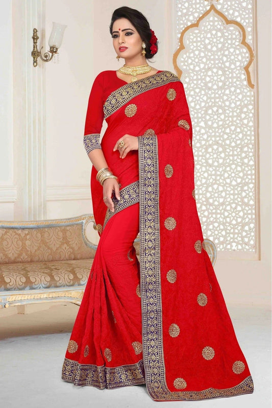 Red Colour Georgette Embroidered Saree SD1120013