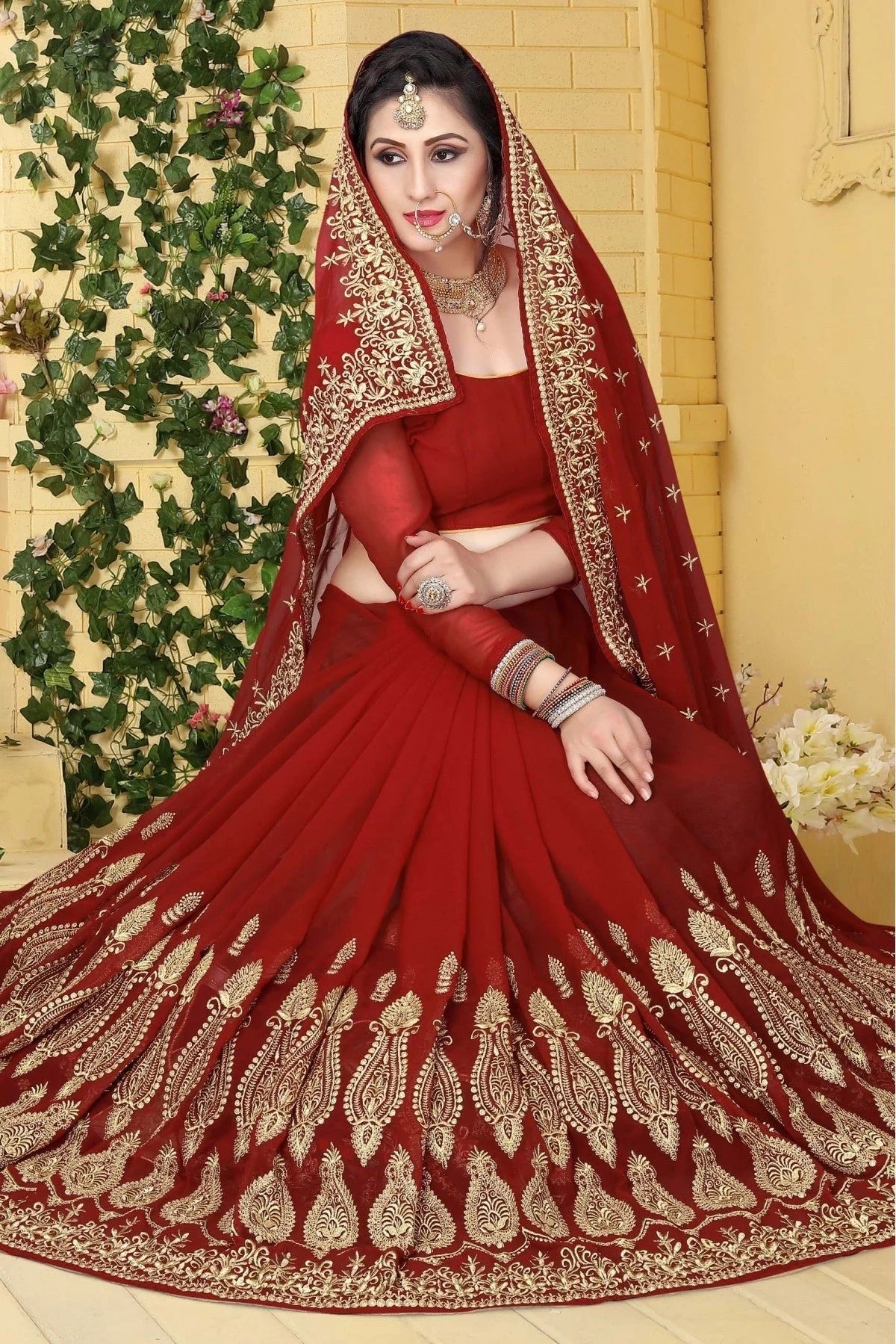 Red Colour Georgette Embroidered Saree SD1120426 A