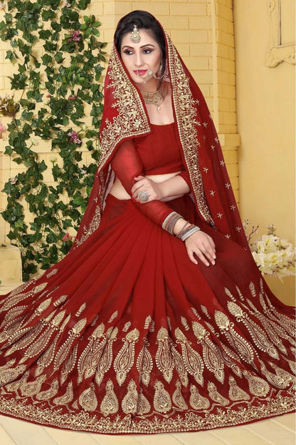 Red Colour Georgette Embroidered Saree SD1120426 A