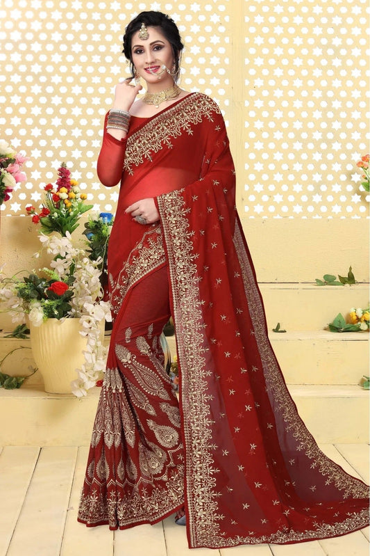 Red Colour Georgette Embroidered Saree SD1120426