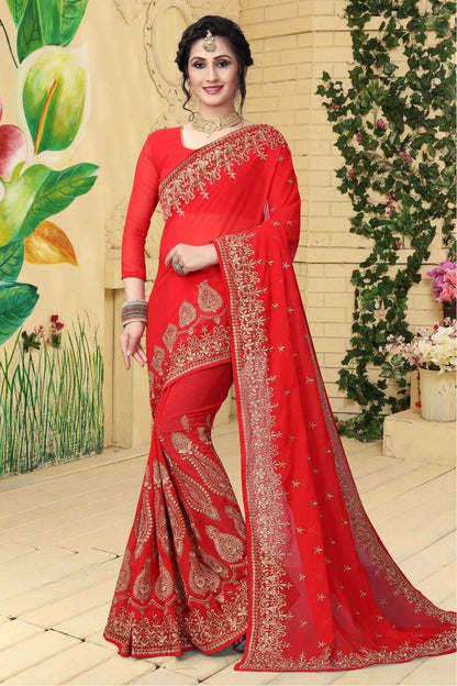Red Colour Georgette Embroidered Saree SD1120428
