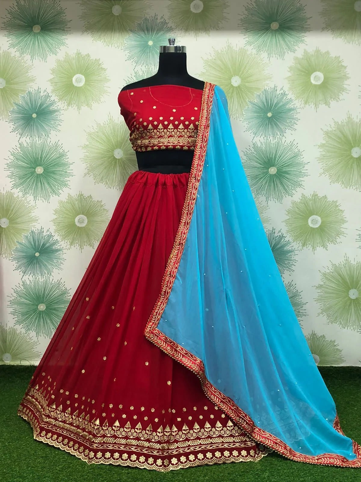 Red Colour Georgette Embroidery Lehenga Choli LC1020145 1