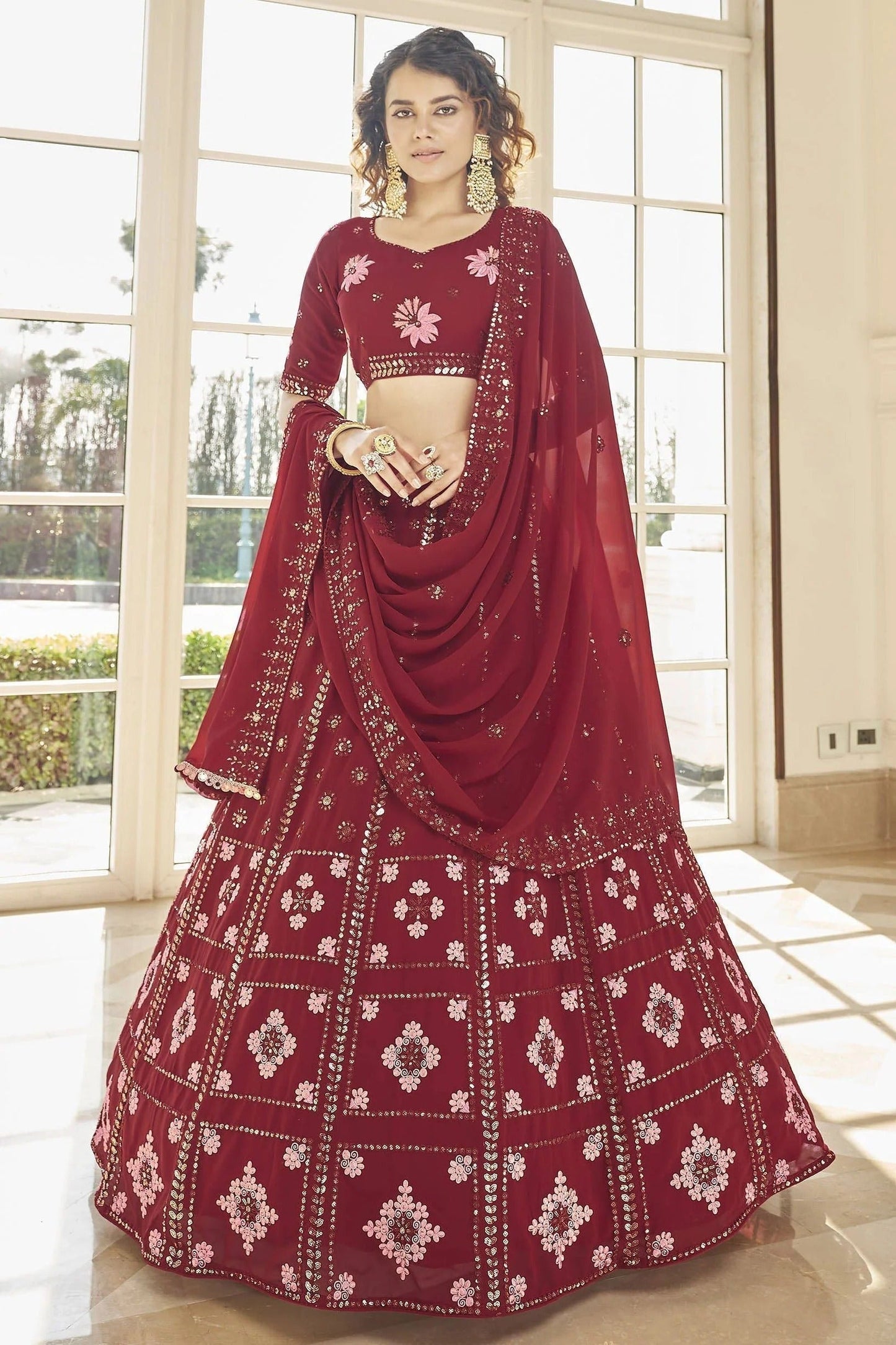 Red Colour Georgette Embroidery Lehenga Choli LC1150129