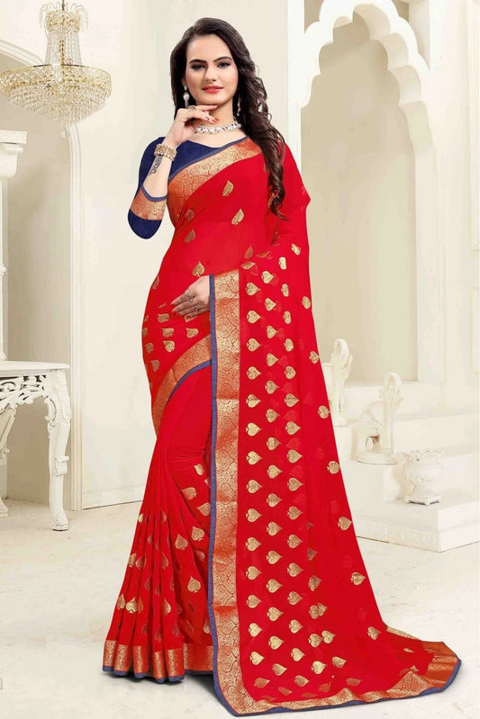 Red Colour Georgette Embroidery Saree SD1120055