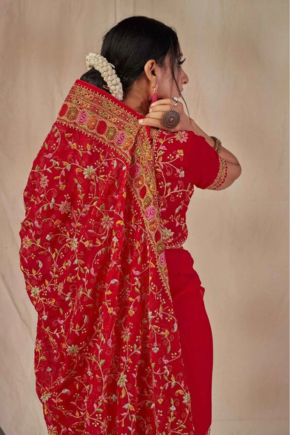 Red Colour Georgette Embroidery Saree SD1120898 A