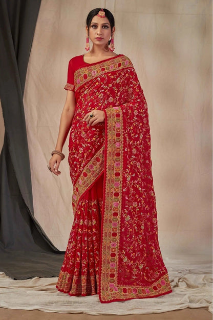 Red Colour Georgette Embroidery Saree SD1120898