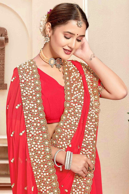 Red Colour Georgette Embroidery Work Designer Saree SD1091244 A