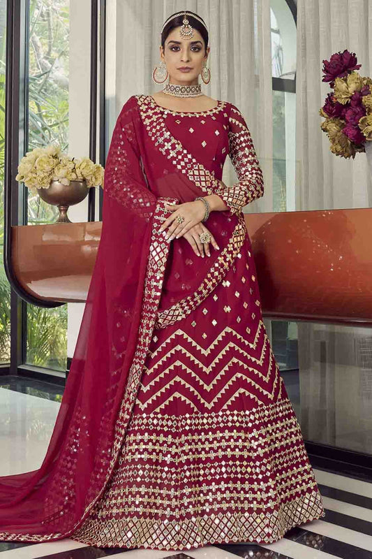 Red Colour Georgette Foil Print Lehenga Choli LC1080604