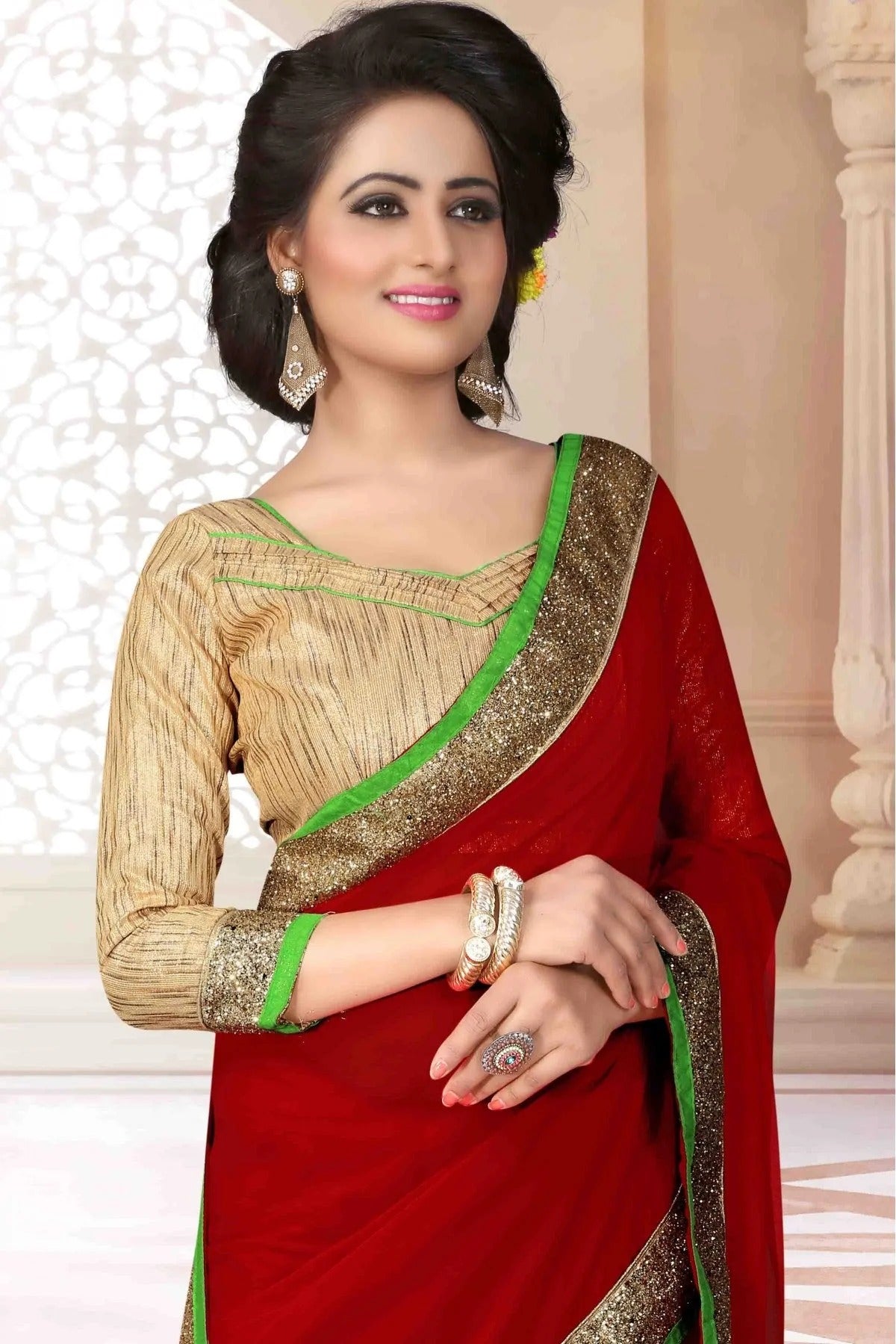 Red Colour Georgette Lace Work Saree SD1120569 A