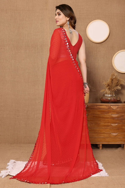 Red Colour Georgette Mirror Work Saree SD1180092 A