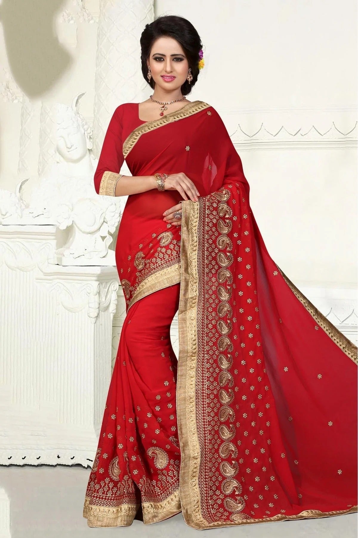 Red Colour Georgette Party Wear Saree SD1120403