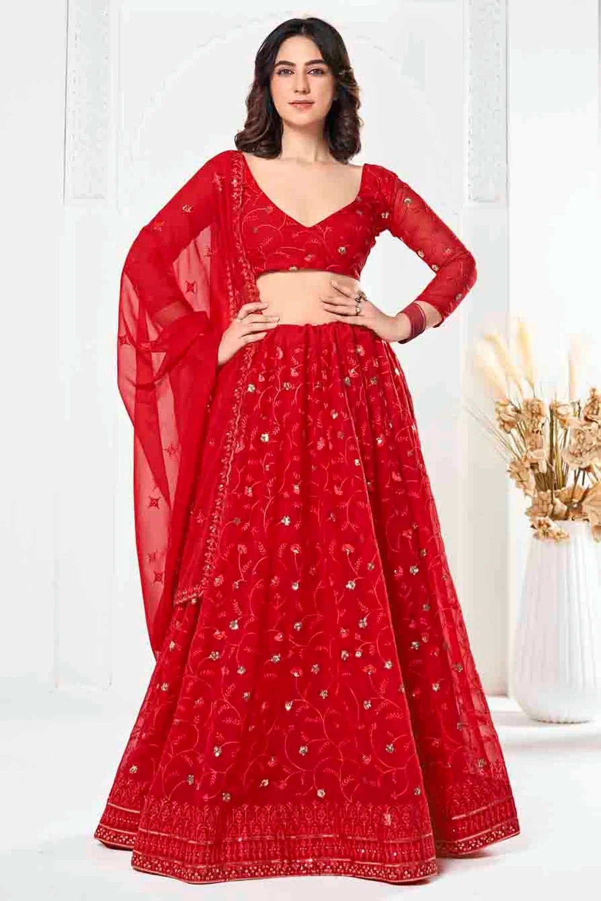 Red Colour Georgette Semi Stitched Lehenga Choli LC1170092 A