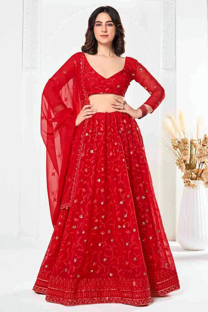 Red Colour Georgette Semi Stitched Lehenga Choli LC1170092 A