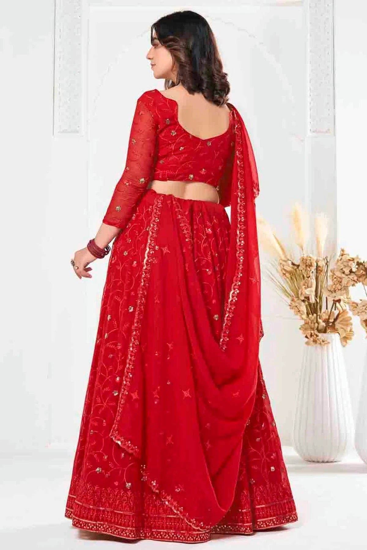 Red Colour Georgette Semi Stitched Lehenga Choli LC1170092 B
