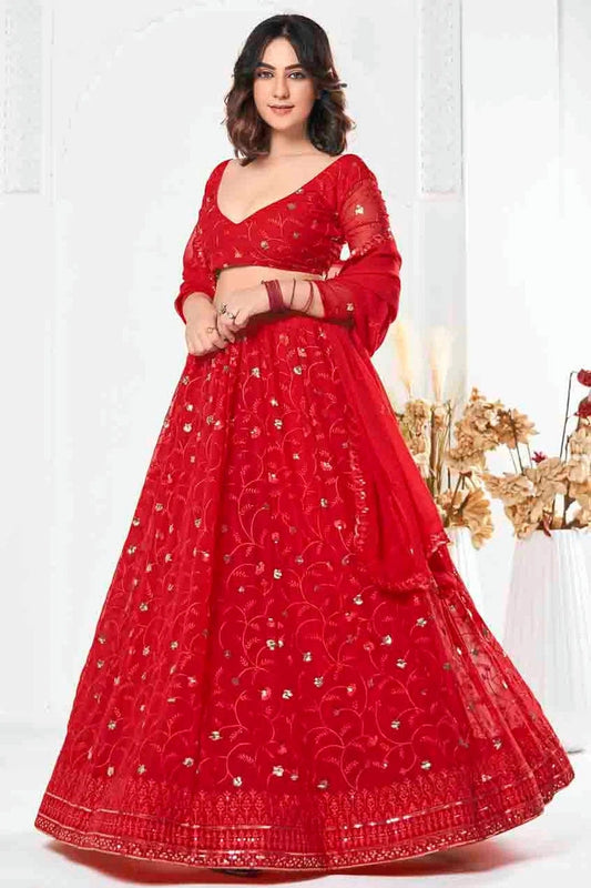 Red Colour Georgette Semi Stitched Lehenga Choli LC1170092