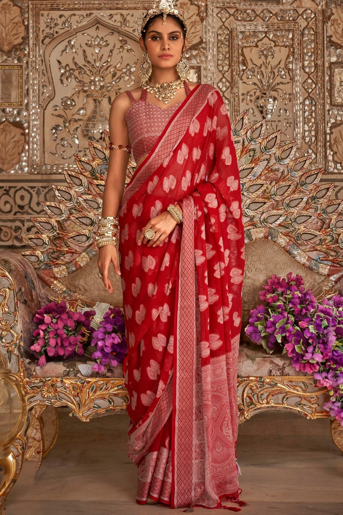 Red Colour Georgette Traditional Saree SD1290178