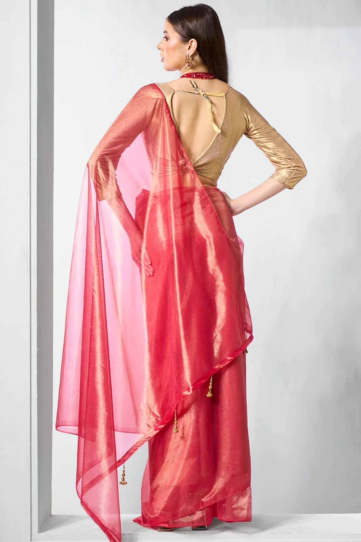 Red Colour Gold Tissue Net Designer Saree SD1111714 A