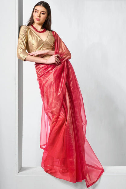 Red Colour Gold Tissue Net Designer Saree SD1111714
