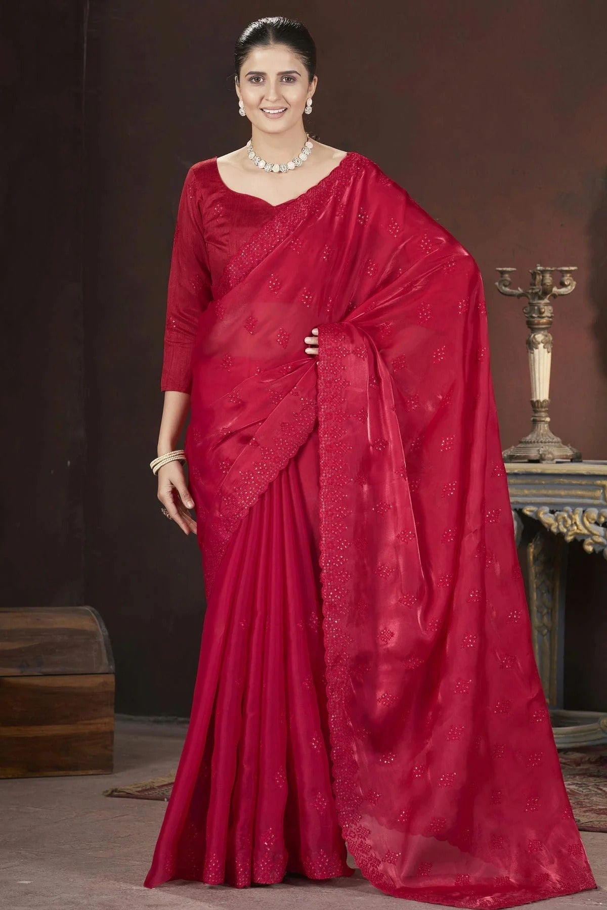 Red Colour Jimmy Choo Designer Saree SD1112584