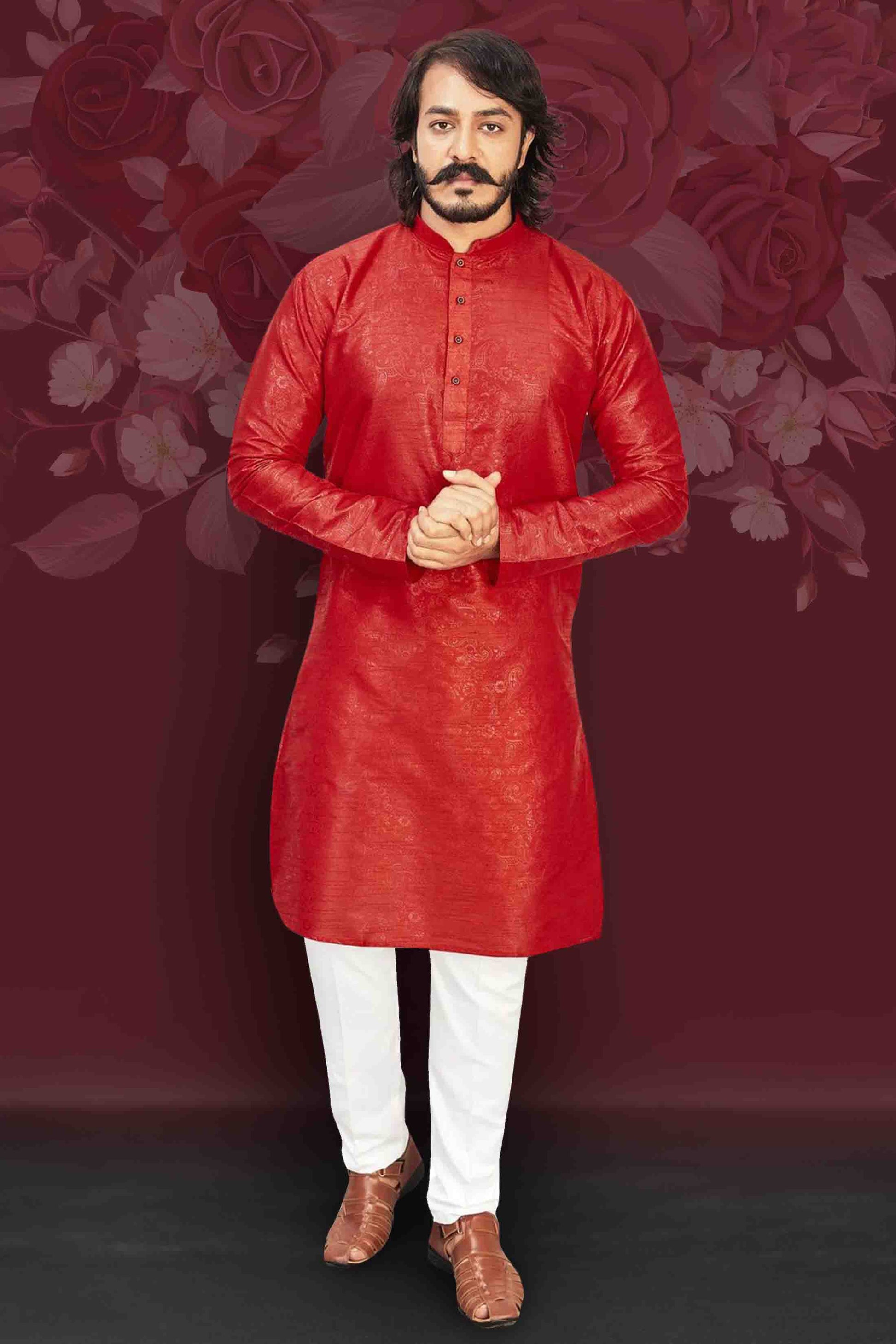 Red Colour Kurta Pajama In Art Silk KP1210011