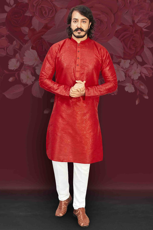 Red Colour Kurta Pajama In Art Silk KP1210011