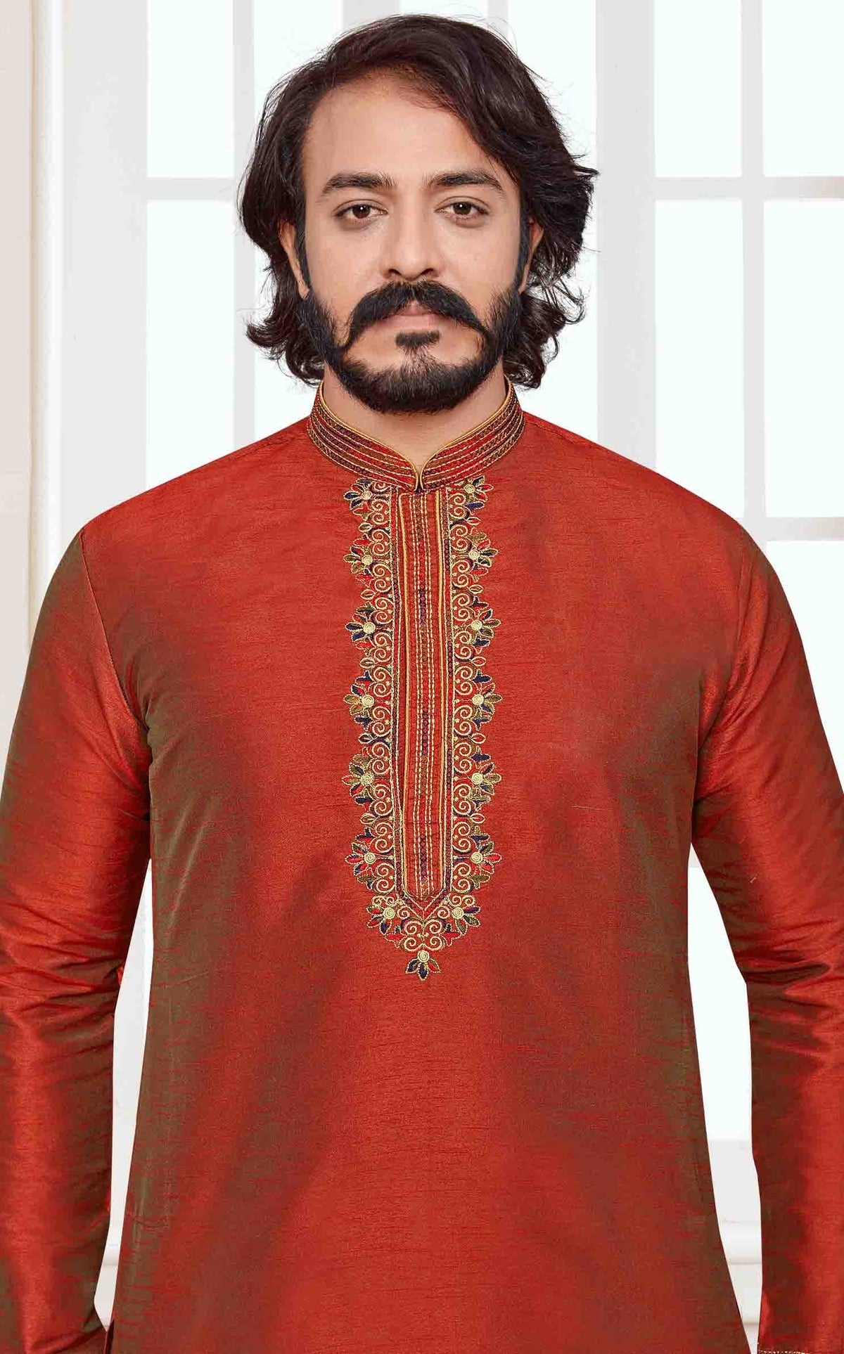 Red Colour Kurta Pajama In Art Silk KP1210102 A