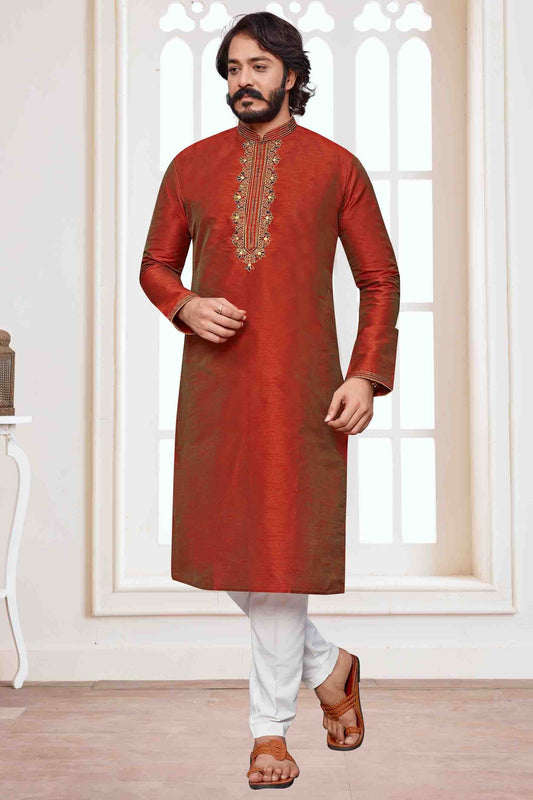 Red Colour Kurta Pajama In Art Silk KP1210102