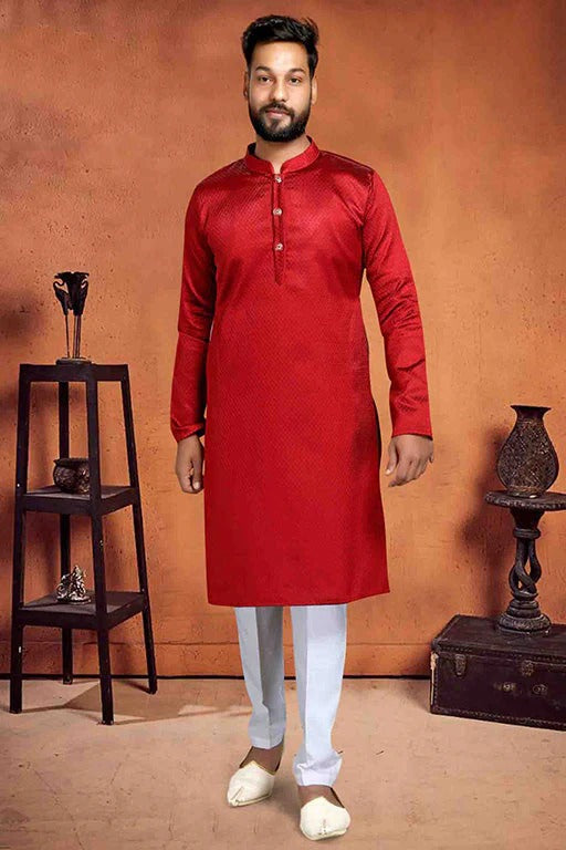 Red Colour Kurta Pajama In Brocade KP1210220