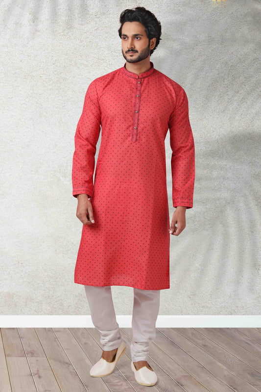 Red Colour Kurta Pajama In Cotton KP1210124