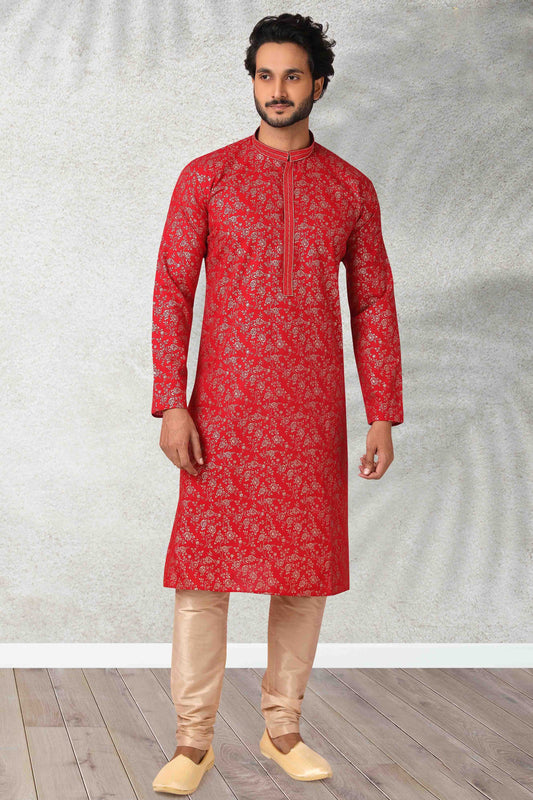Red Colour Kurta Pajama In Cotton KP1210131