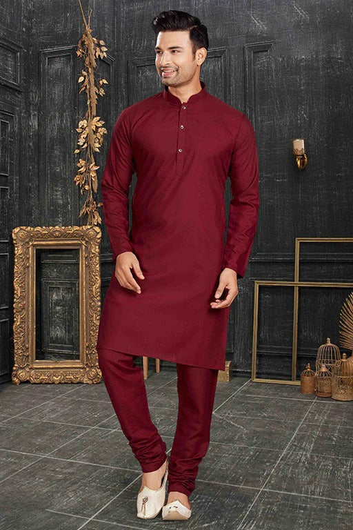 Red Colour Kurta Pajama In Cotton KP1210171