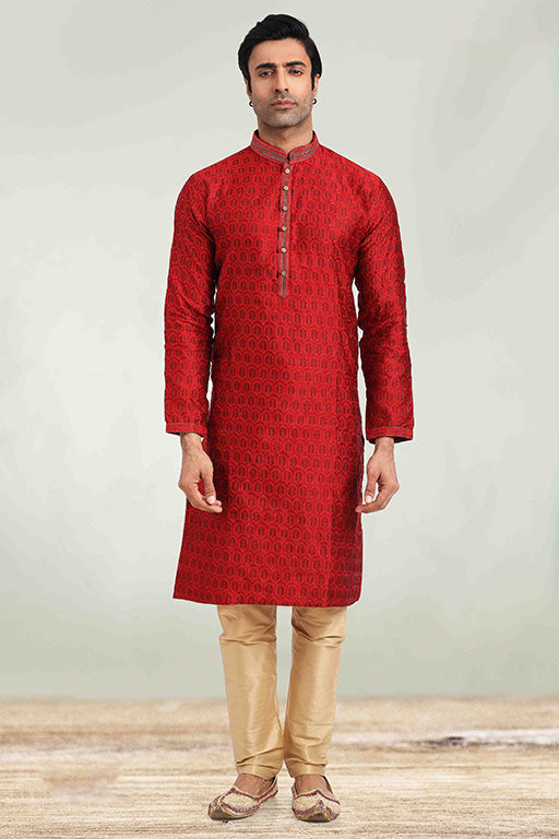 Red Colour Kurta Pajama In Jacquard KP1210268