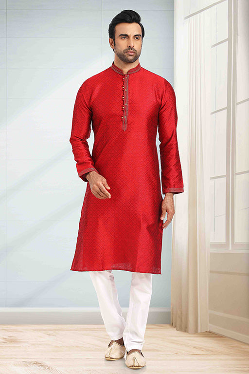 Red Colour Kurta Pajama In Jacquard KP1210286