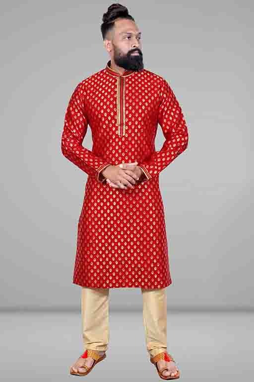 Red Colour Kurta Pajama In Jacquard Silk KP1210043
