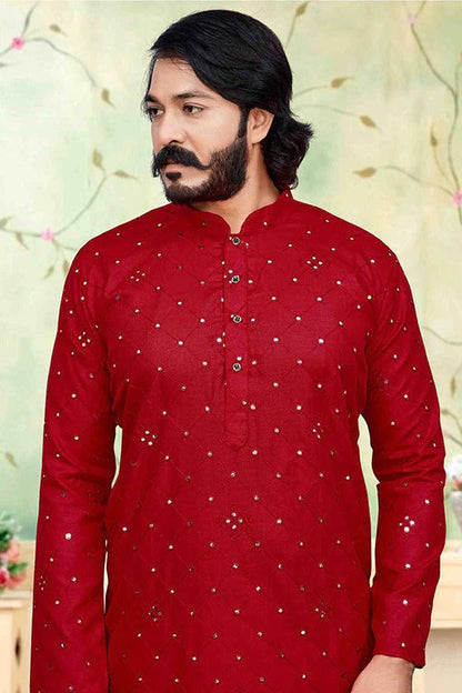 Red Colour Kurta Pajama In Silk KP1210227 A