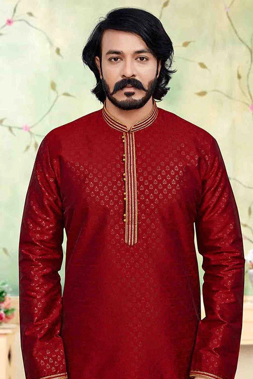 Red Colour Kurta Pajama In Silk KP1210232 A