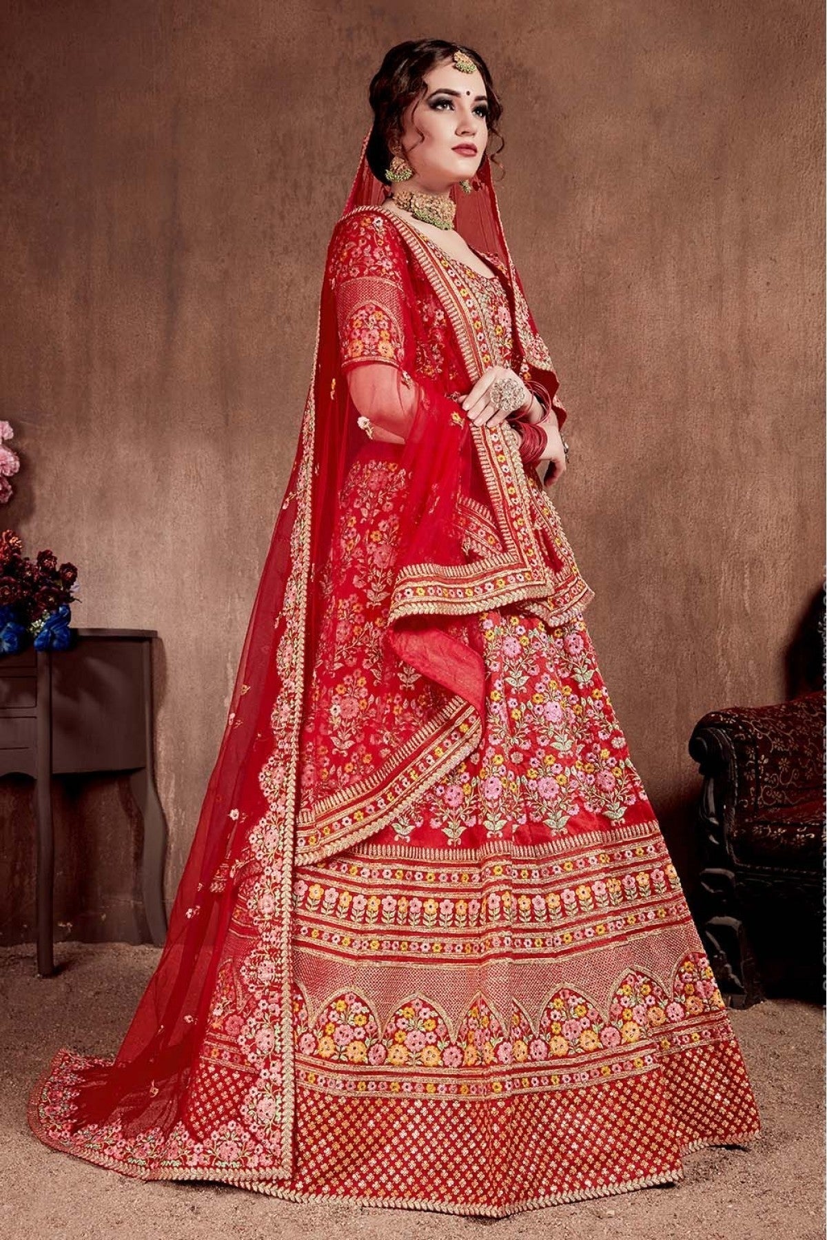 Red Colour Mulberry Silk Lehenga Choli LC1010090 A