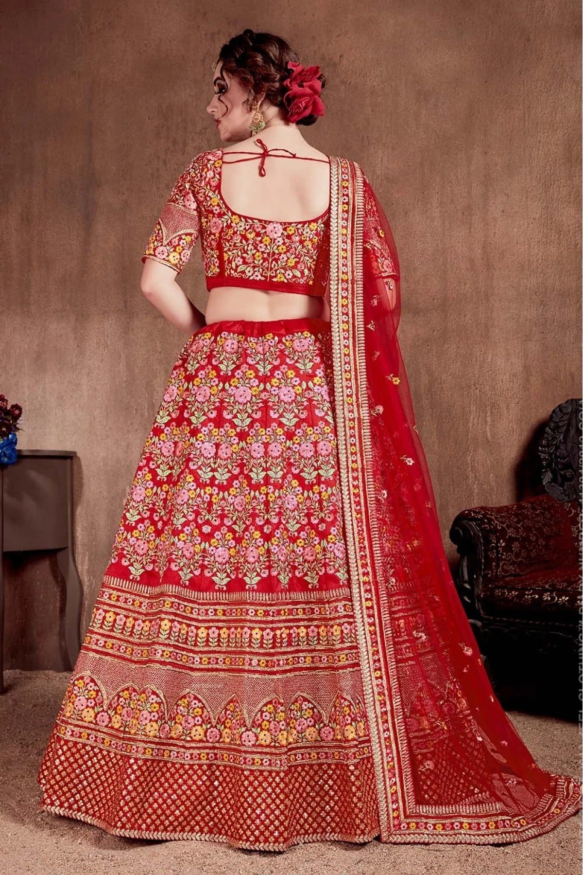 Red Colour Mulberry Silk Lehenga Choli LC1010090 B