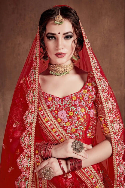 Red Colour Mulberry Silk Lehenga Choli LC1010090 C