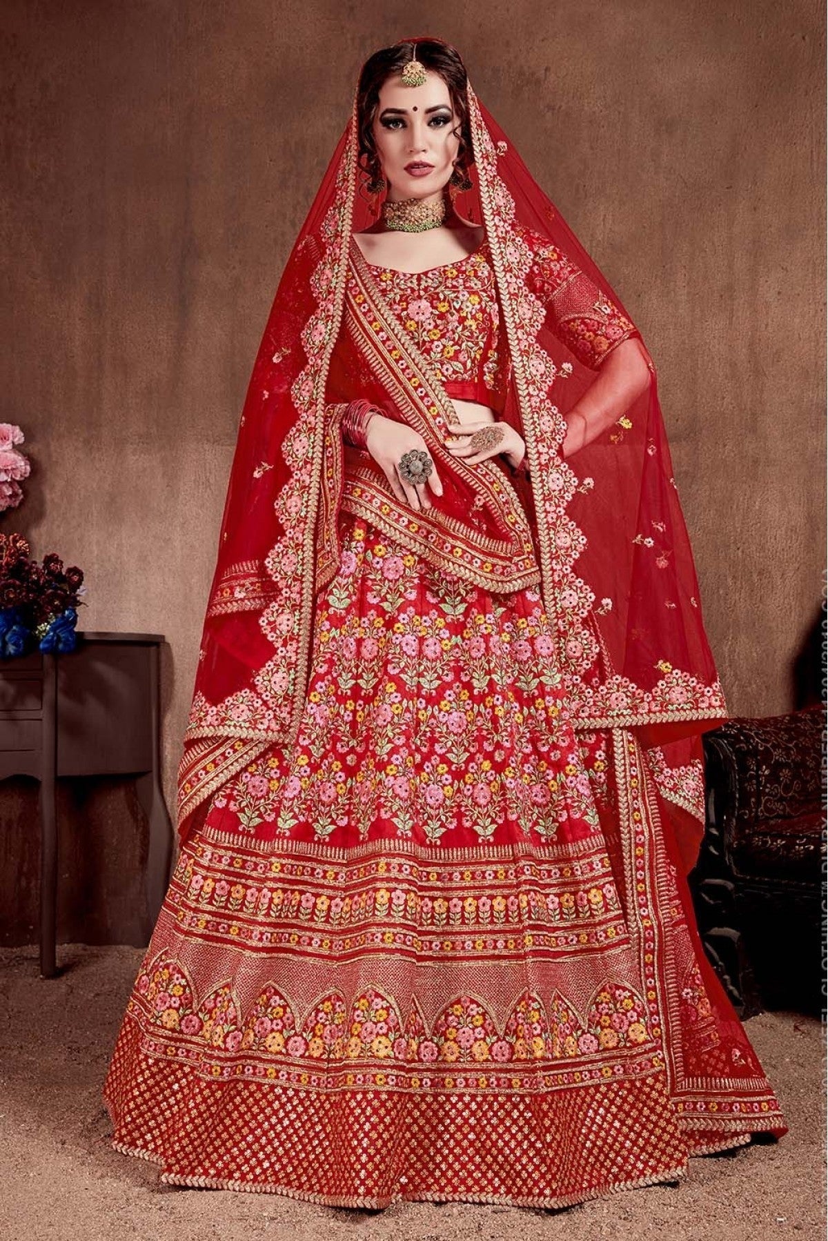 Red Colour Mulberry Silk Lehenga Choli LC1010090