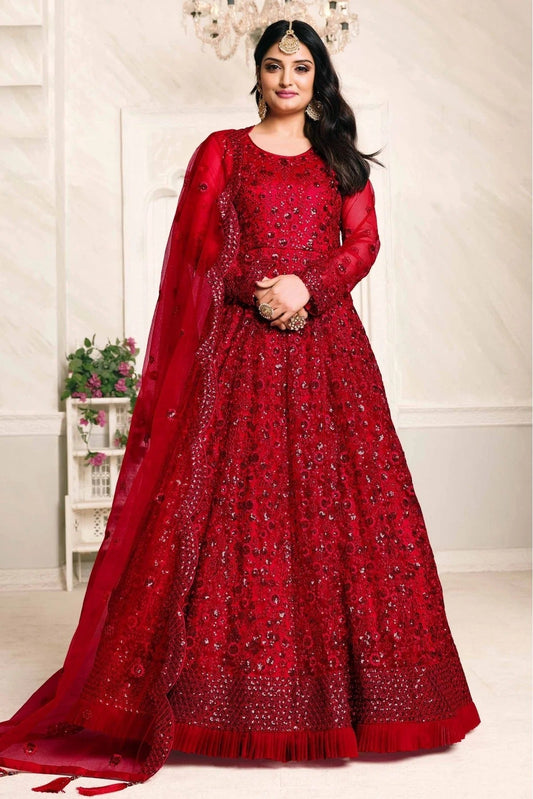 Red Colour Net Anarkali Suit SM1050038