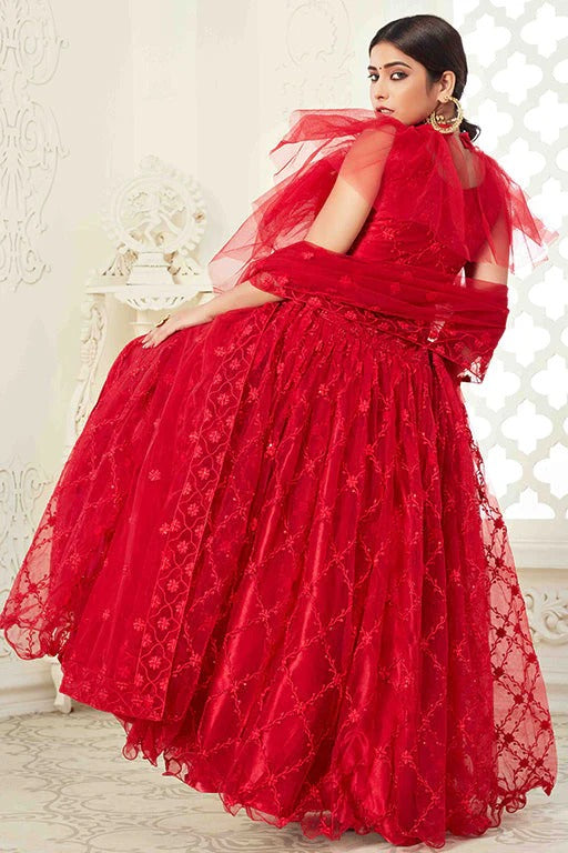 Red Colour Net Designer Lehenga Choli LC1240032 A