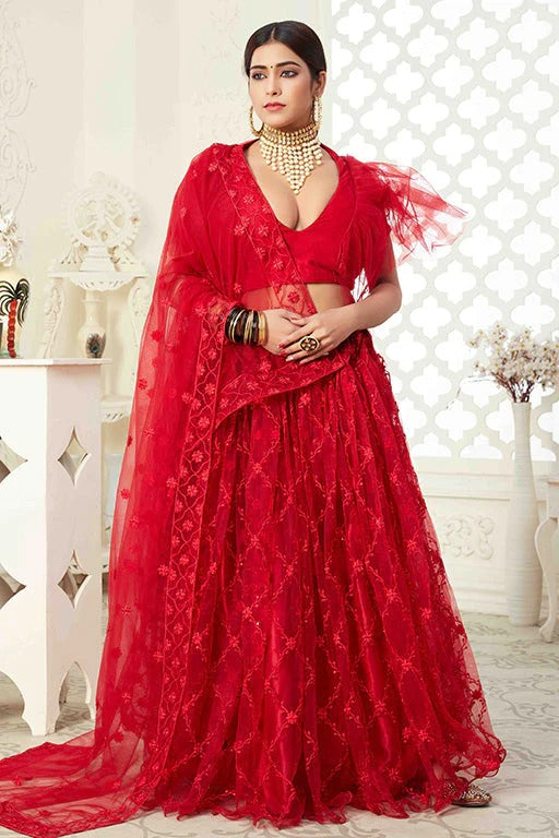 Red Colour Net Designer Lehenga Choli LC1240032