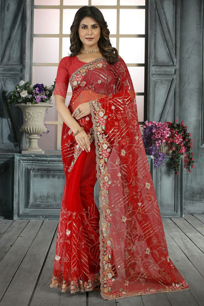 Red Colour Net Designer Saree LC1121407
