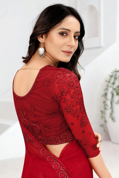 Red Colour Net Designer Saree LC1121466 A