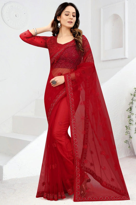 Red Colour Net Designer Saree LC1121466