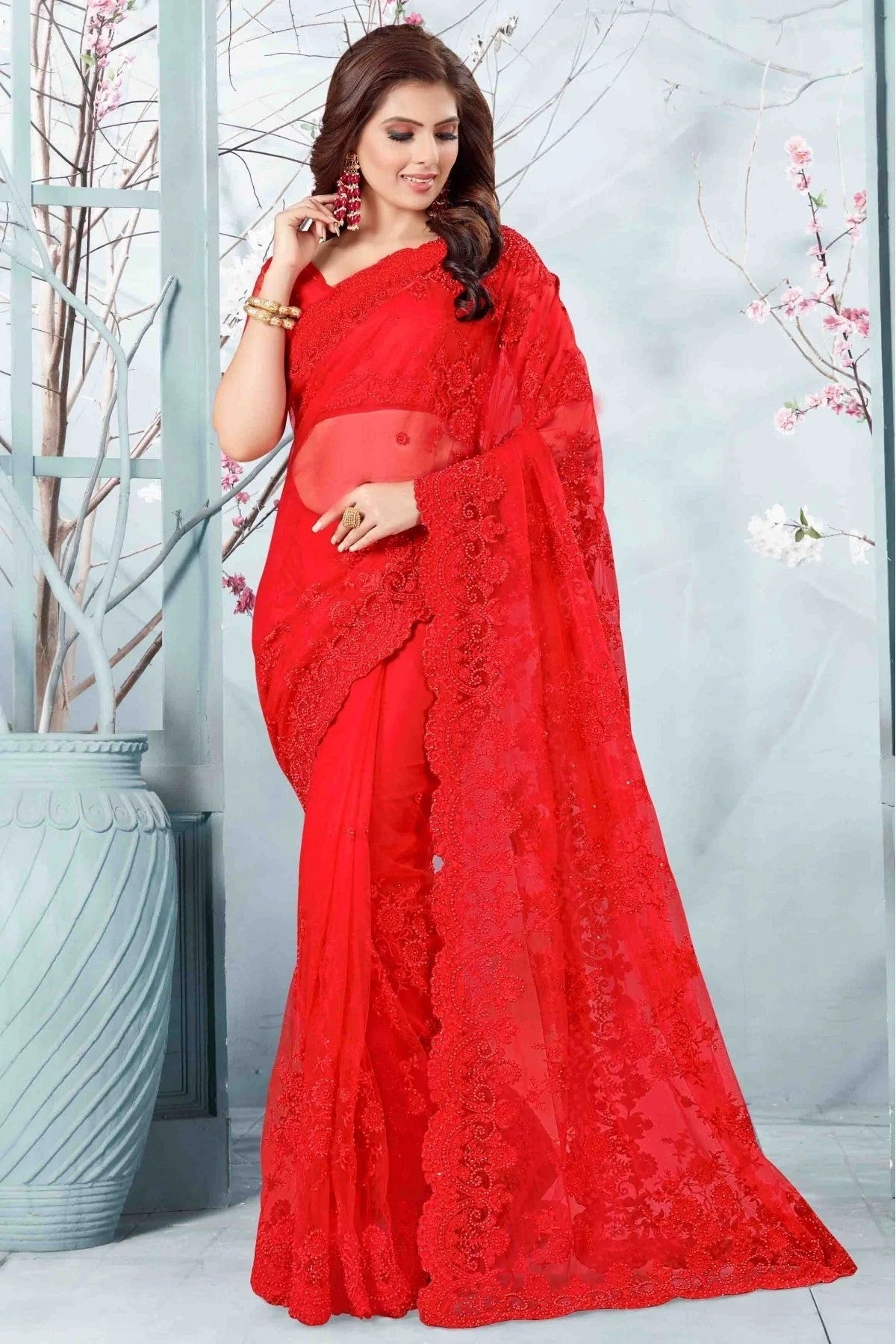 Red Colour Net Designer Saree SD1090050