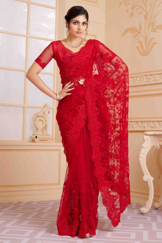 Red Colour Net Designer Saree SD1090472